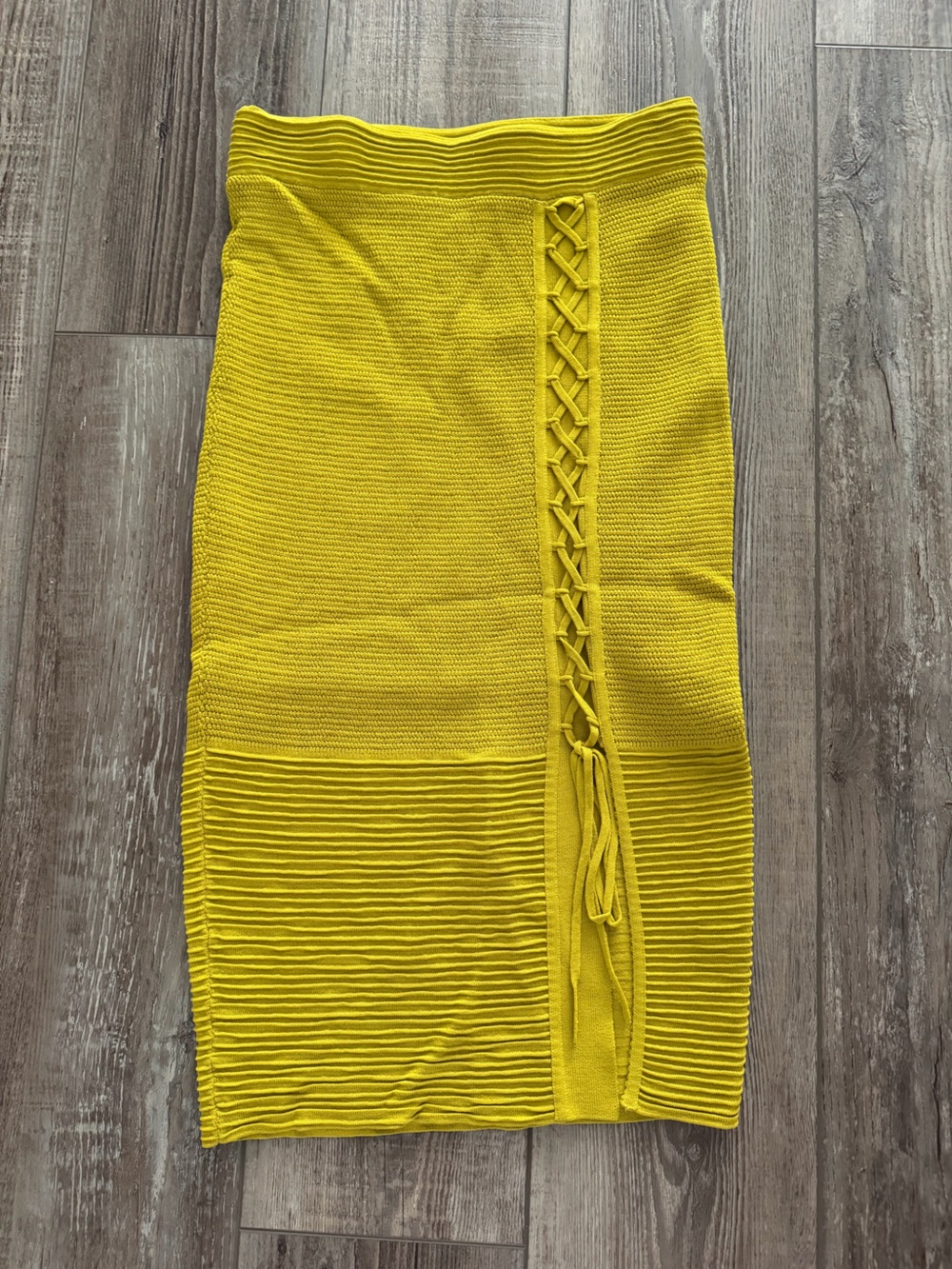 RACHEL Rachel Roy Yellow Knit Pencil Skirt with Lace-Up Detail